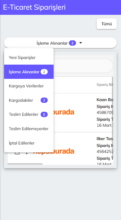 Trendyol, Hepsiburada gibi pazaryerlerinden gelen siparişlerinizi tek tuşla yönetin. Ürünlerinizi kolayca listeleyin ve siparişlerinizi hızlıca faturalayın.